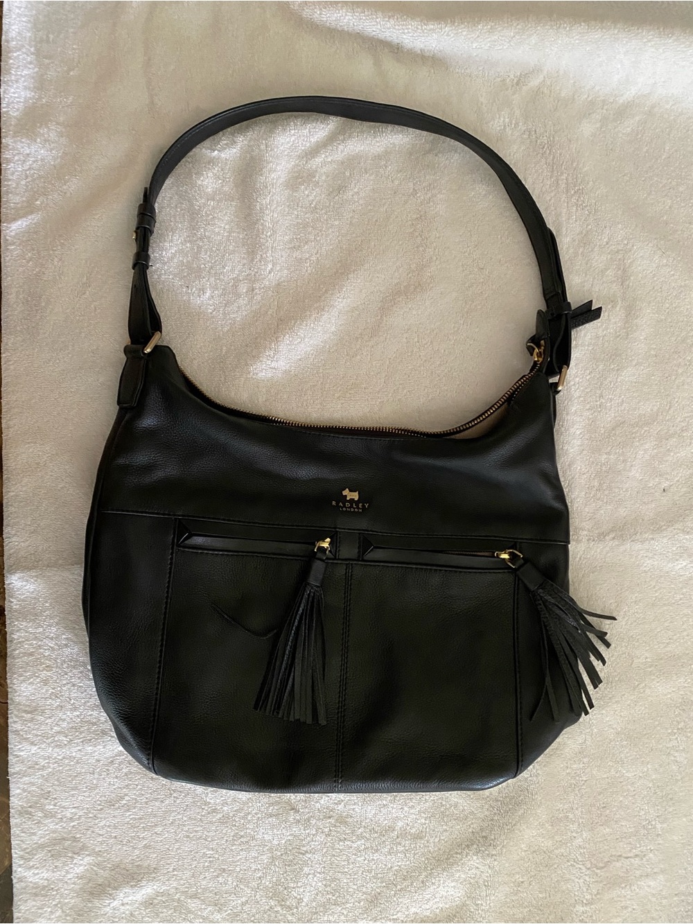 Hilary Radley Black Leather Tassel Hobo